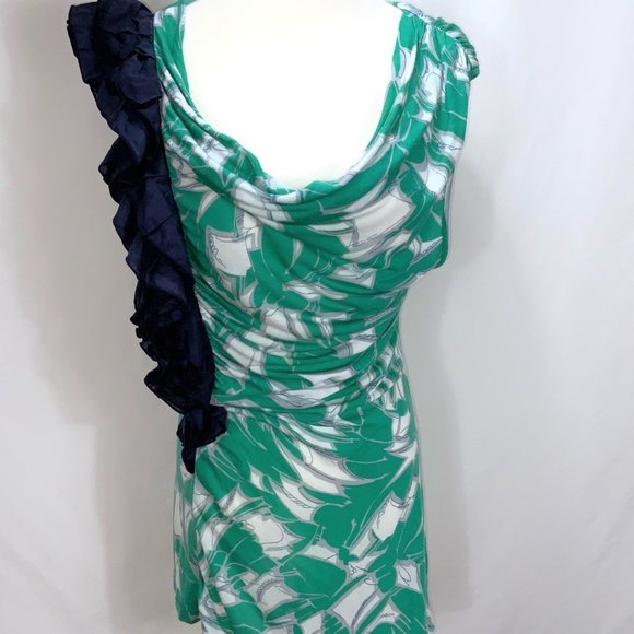 Anthropologie Little Yellow Button Ruched Side Ruffle Print Long Knit Top Tee - Picture 3 of 11